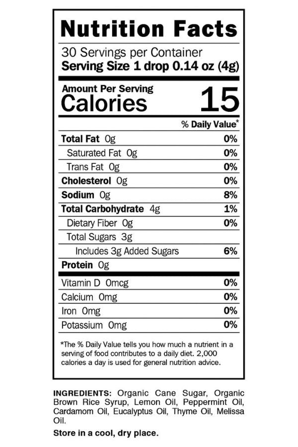 Nutrition facts label for a product with specific details.