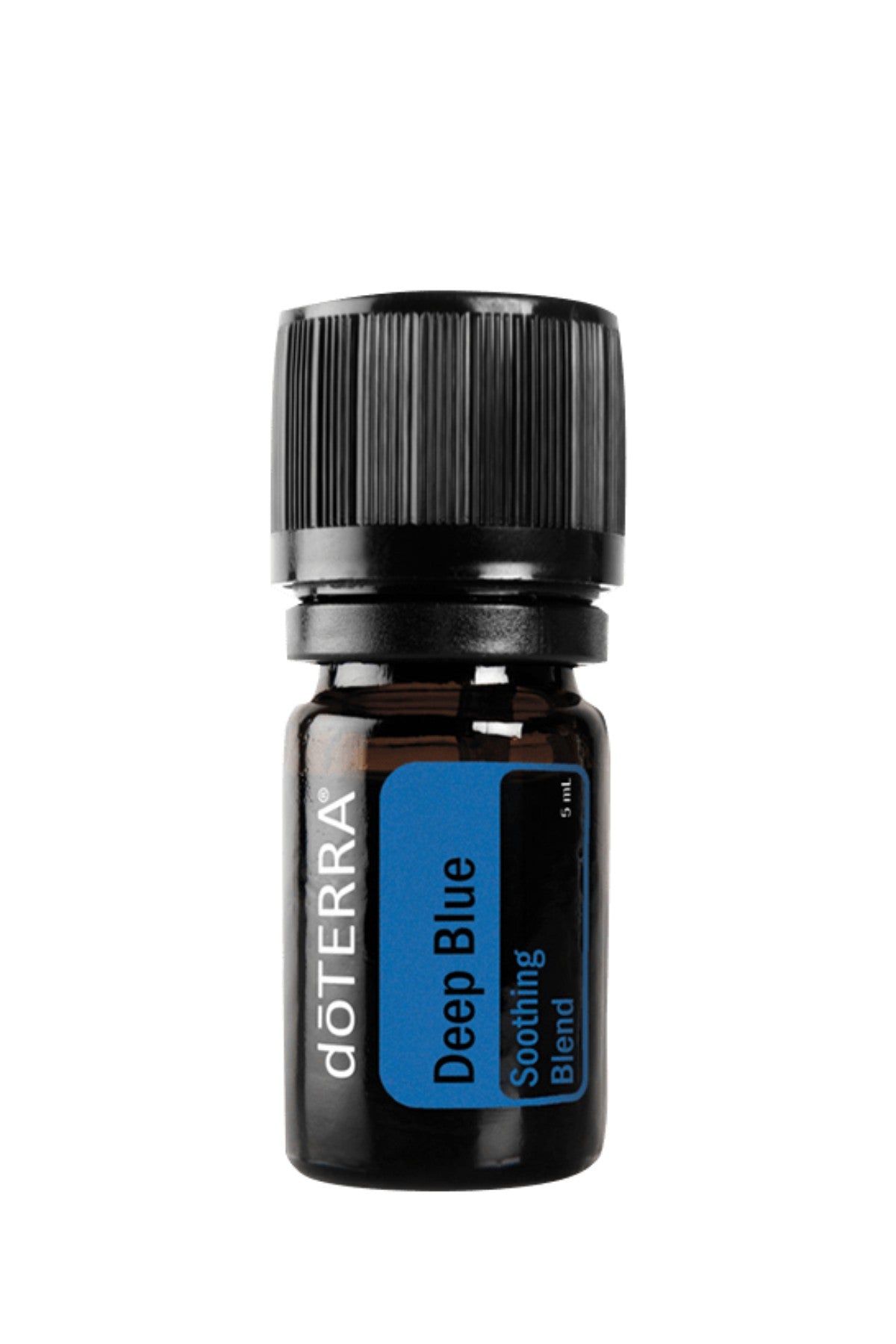 doTERRA Deep Blue essential oil bottle on a white background