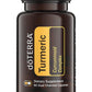 A bottle of doTERRA Turmeric Curcuminoid Complex dietary supplement, featuring a dark amber brown bottle with a black cap and a yellow and black label, on a plain white background.